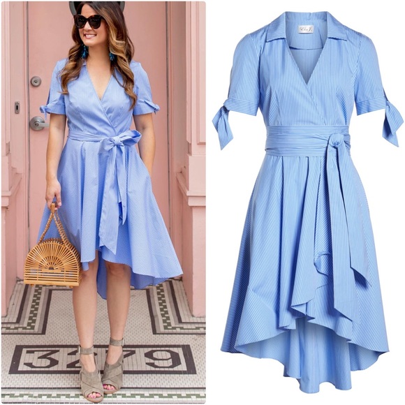Eliza J Dresses & Skirts - Eliza J Stripe Faux Wrap Shirtdress